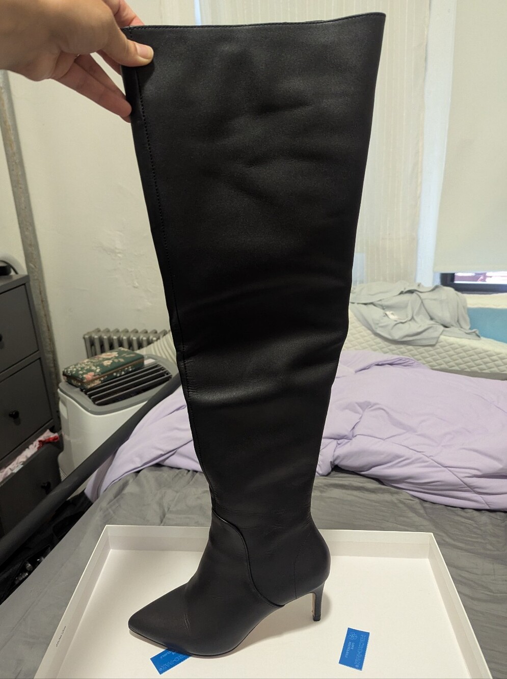 Charles David Black Leather Over-the-Knee Pointed Toe Stiletto Boots